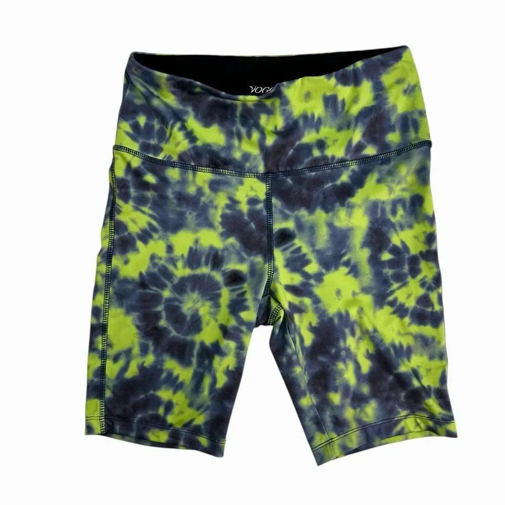VOGO Atheletica Tie-Dye Bike Yoga Running Neon Yellow Navy Blue Women’s Small
